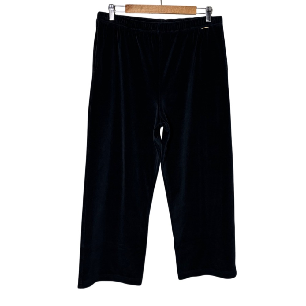 St.John Sport Black Velour Pants Wide Straight Leg Woman's Size Medium w/pockets
